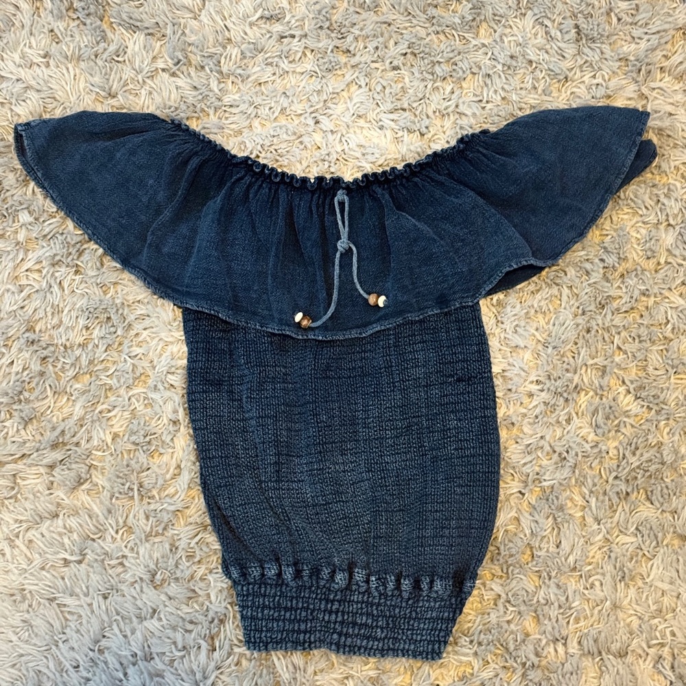 Cotton Natural - Bonita Midnight Blue off-shoulder top